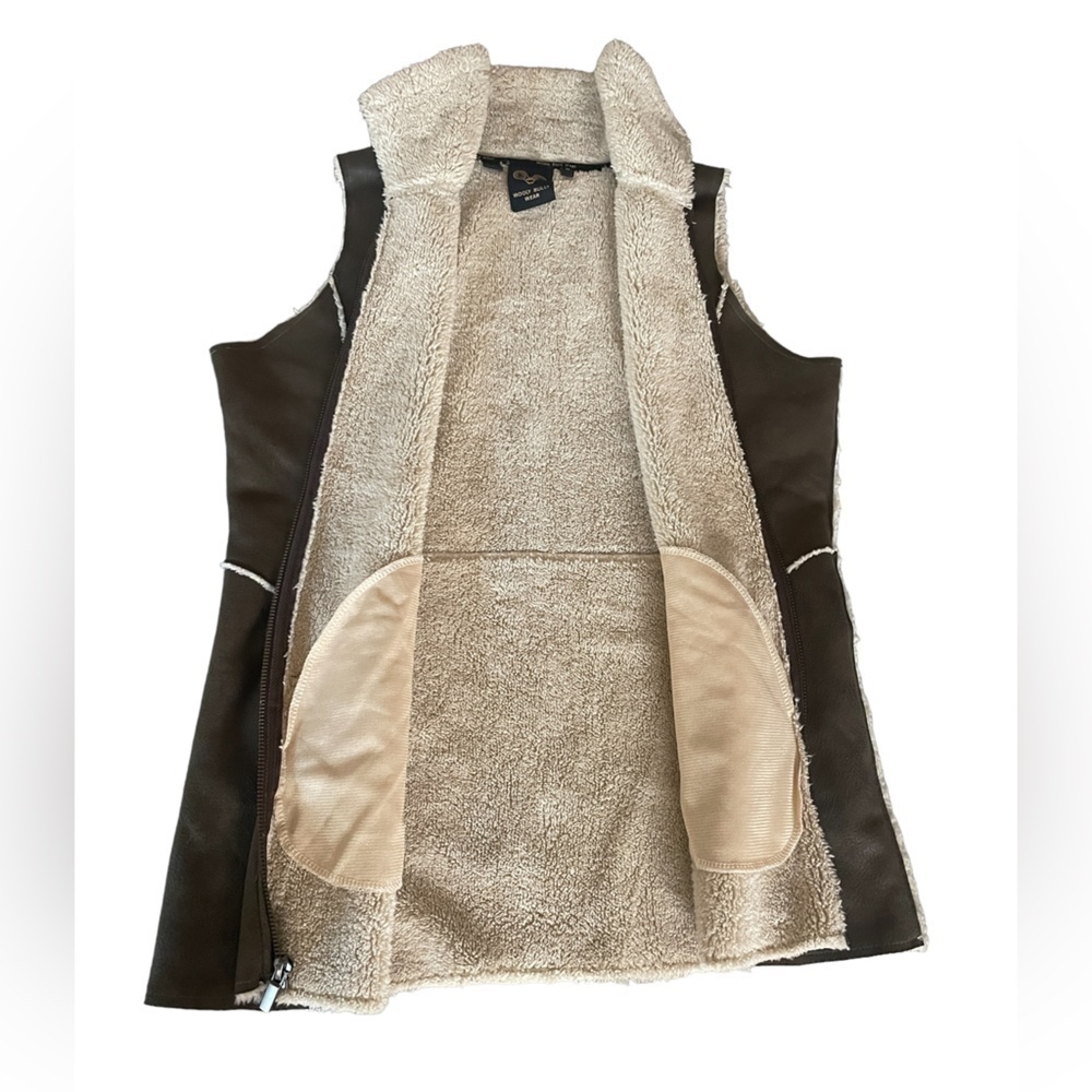 WOOLY Bully Sherpa Lined Faux Suede Vest Olive Green Medium - Picture 7 of 10